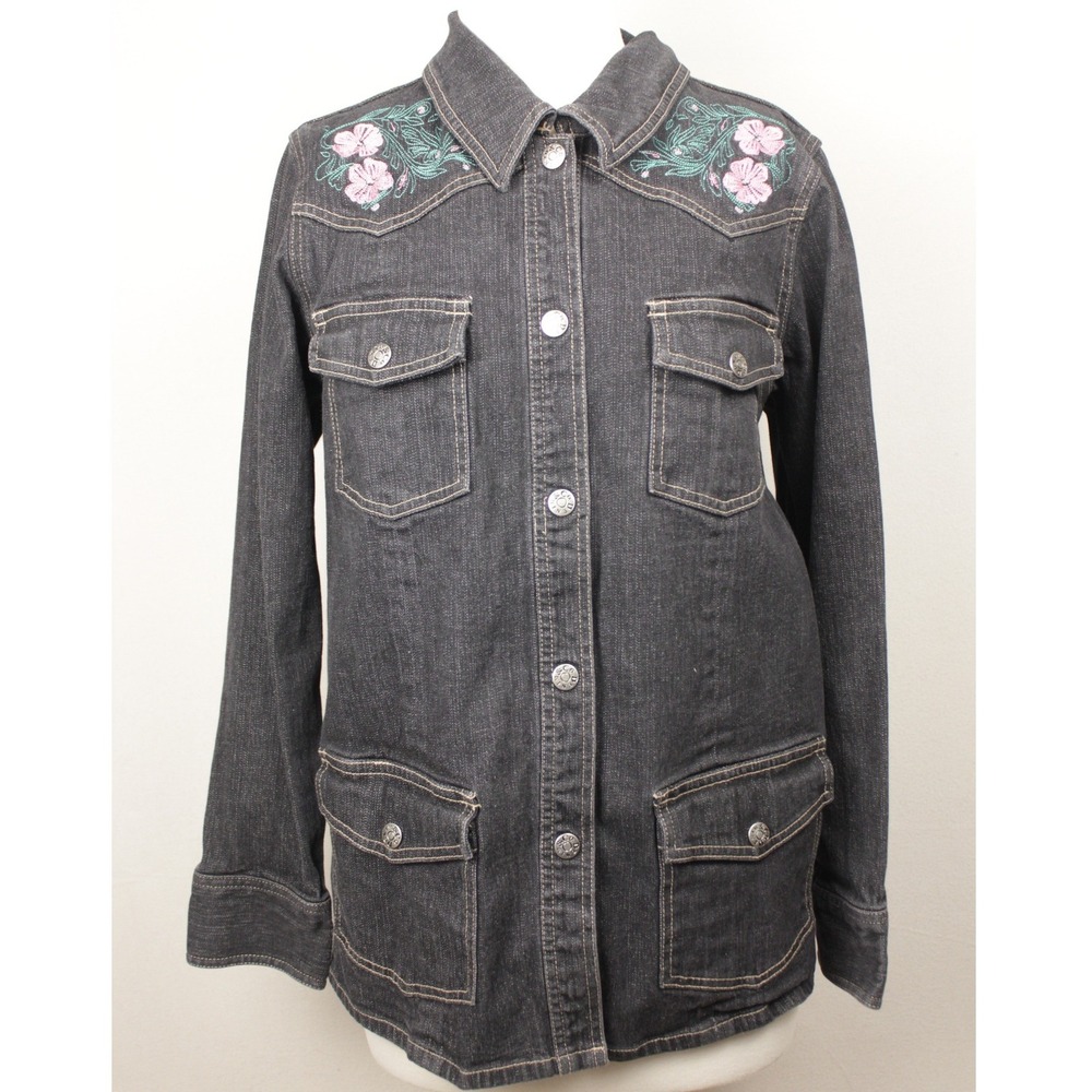 Denim & Co‎ Embroidered Denim Jacket Small Floral Western Cottagecore